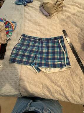 Parke & Ronen Men's Plaid Swim Trunks Blue Swimwear Shorts